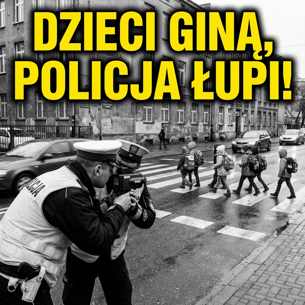 Policjant z drogówki mierzy prędkość radarem ręcznym, tak zwaną suszarką