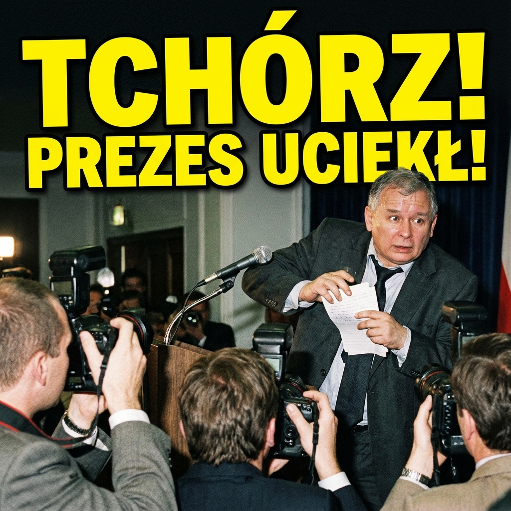 Mężczyzna w garniturze stojący na mównicy, nerwowo patrzący w kartki