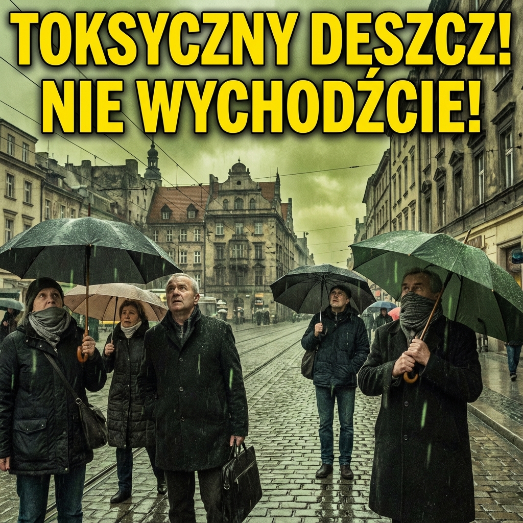 Krople deszczu na liściu z widocznymi zanieczyszczeniami