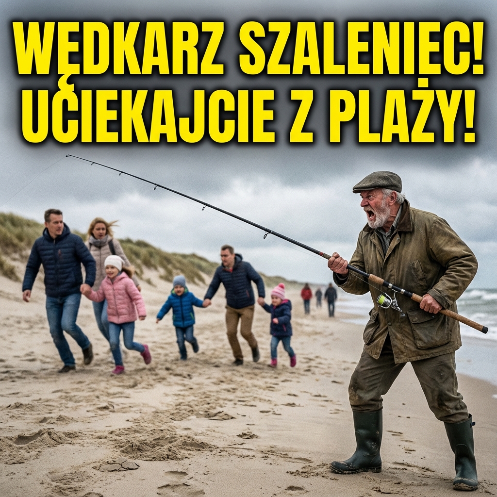 Zdenerwowany wędkarz kłóci się z plażowiczami nad polskim morzem
