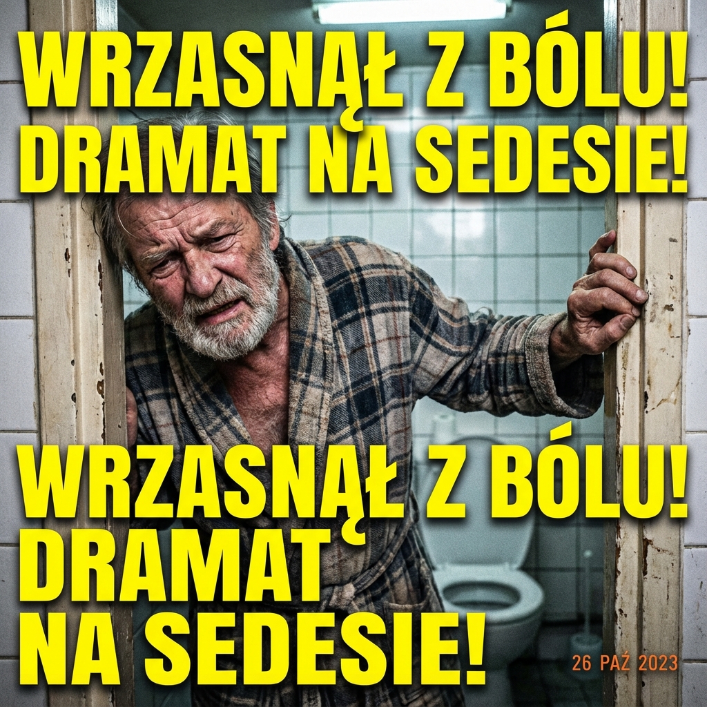 Starszy mężczyzna z bólem trzyma się za udo w łazience